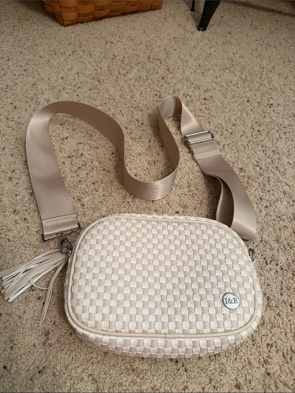 I&R Cream Woven Crossbody with Wide Adjustable Strap
